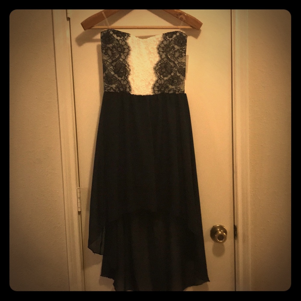 Black and white strapless dress